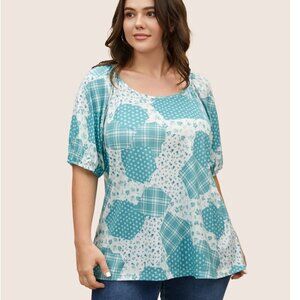 Bloomchic Bandana Print Patchwork Lantern Sleeve T-shirt - NWT